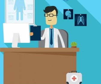 Medical Workspace Background Colored Cartoon Design