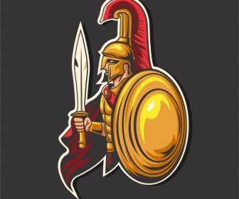 Ikon Petarung Abad Pertengahan Spartan Warrior Sketsa Desain Kartun