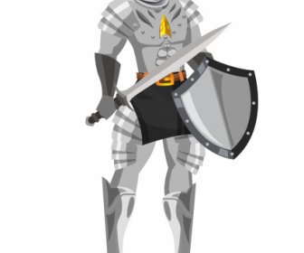 中世の騎士のアイコン古代の鎧のスケッチ立ちジェスチャー