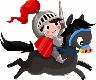 Mittelalterliche Ritter-Ikone Niedliche Cartoon-Charakterskizze