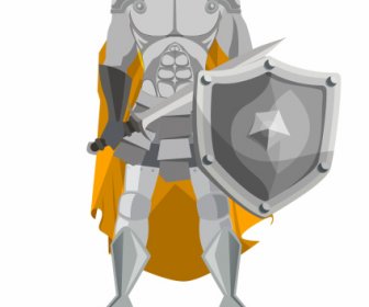 Medieval Knight Icon Metallic Armor Sketch Shiny Classical