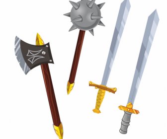 ícones De Arma Medieval Machado Punhal Espadas Esboço
