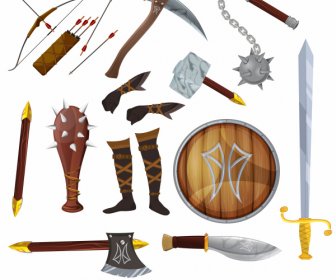 Mittelalterliche Waffen Symbole Farbig Modernes Design