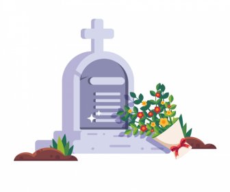 memorial cemetery icon elegant classical tomb bouquet sketch