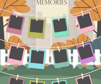 Memories Background Hanging Pictures Icons Colorful Design