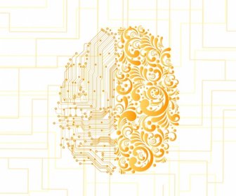 Memory Background Brain Icons Golden Contemporary Classical Design