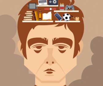 Memory Background Man Head Objects Icons Cartoon Sketch