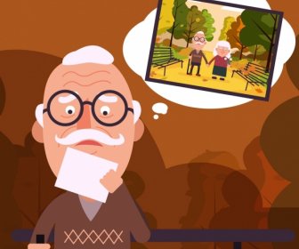 Memory Background Old Man Picture Thought Bubble Icons