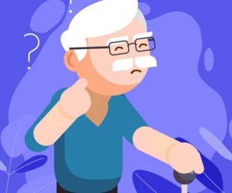 Memory Background Old Man Question Marks Icons Decor