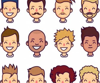 Men Hairstyle Collection Portrait Design Cartoon Characters