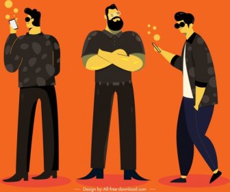 남성 라이프 스타일 아이콘 만화 문자 현대적인 라이프 스타일 디자인