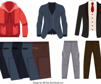 Männer-Outfits Symbole Mantel Hemd Hose Skizze