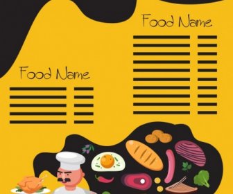 Menu Fond Cuisinier Aliments Icônes Design Classique