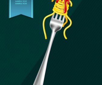 Menu Cover Background Fork Noodles Icons Decor