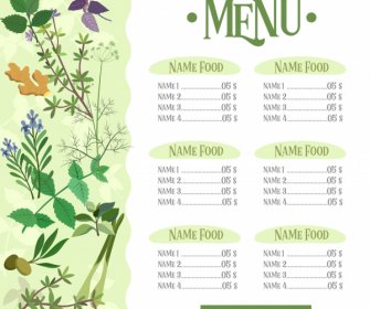 шаблон меню яркие красочные ингредиенты травы декор