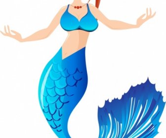 Mermaid Icon Colorful Cartoon Character Sketch