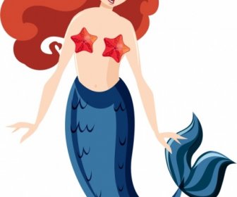 Deniz Kızı Simgesi Sevimli Gülümseyen Kız Kroki çizgi Film Karakteri
