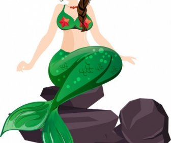 Meerjungfrau Ikone Junges Mädchen Cartoon Charakterskizze