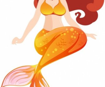 Mermaid Icon Young Girl Sketch Cartoon Character