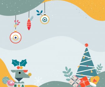 메리 크리스마스 배경 템플릿 다채로운 클래식 장식 요소 스케치