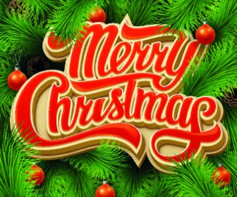 Merry Christmas Design With Pine Needles Background