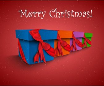 Merry Christmas Gift Box Stack On Red Star Background Card Vector