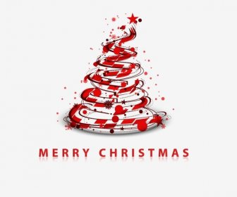 Merry Christmas Greeting Card Red Grunge Tree Vector