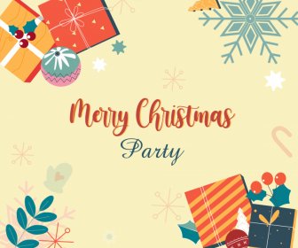 Merry Christmas Party Card Template Bright Colorful Decorative Elements