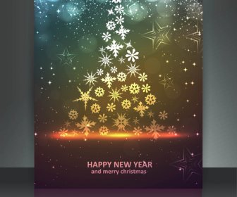 Merry Christmas Tree Brochure Celebration Bright Colorful Card Vector