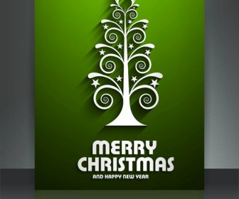 Merry Christmas Tree Brochure Celebration Bright Colorful Card Vector