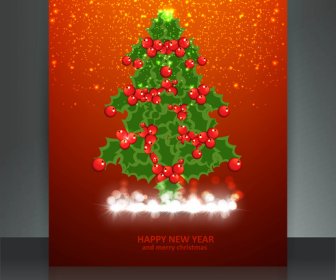 메리 크리스마스 트리 브로셔 축 하 밝은 다채로운 카드 벡터