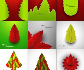 Merry Christmas Tree Collection Celebration Presentation Colorful Card Design Vector