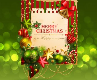 Merry Christmas Vintage Style Border With Glowing Baubles Background Vector