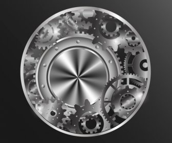 Metal Mechanism Gears Icon Shiny Grey Monochrome