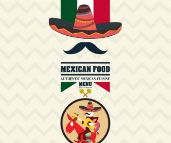 Mexican Food Advertisement Flag Sombrero Traditional Man Icons