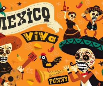 Mexico Background Trajes Tradicionales Máscaras De Terror Varios Simbolos