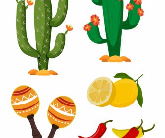Elementi Di Design Mexico Cacti Ingredienti Alimentari Schizzo