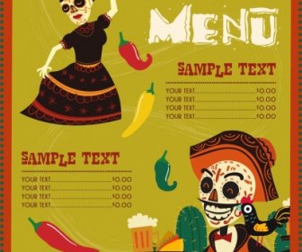 Mexico Menu Template Traditional Costume Scary Masks Decor