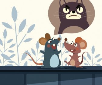マウス背景猫のスピーチバブルアイコン漫画のキャラクター