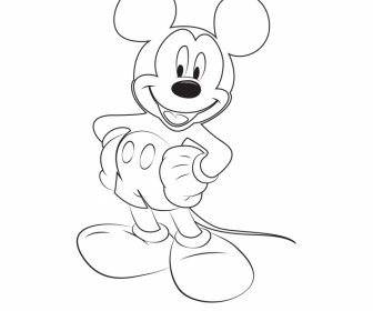 Ikon Mickey Mouse Garis Besar Handdrawn Hitam Putih