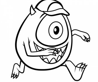 mike wazowski lineart icon running sketch black white cartoon outline