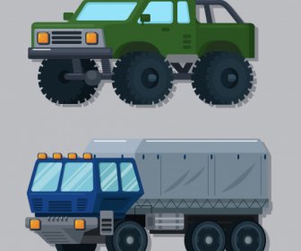 Military Cars Icons Colored Modern Design