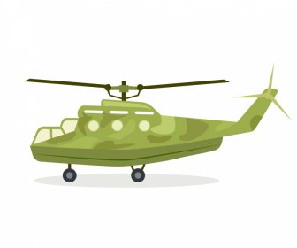 軍用ヘリコプターのアイコン明るい緑のフラットスケッチ