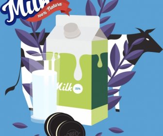 Milk Advertisement Cake Box Glass Cow Icons Decoration