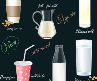 Milk Beverages Advertising Glass Pot Icons Decor