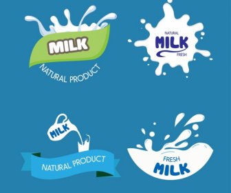 牛奶標誌設計元素液體絲帶文字裝潢