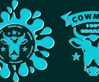 Milk Logo Sets Blue Splashing Cow Head Decoration