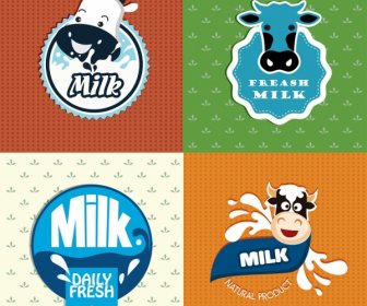 Logotipi Di Latte Mucca Testa Icone Liquide Spruzzate
