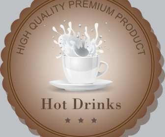 Tazza Di Latte Qualità Etichetta Modello Spruzzi Liquide Icone