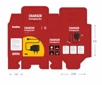 モバイル充電器紙包装テンプレートレッドボックスフラットスケッチ